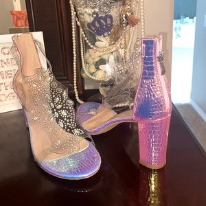 Rose gold silver heels with clear and crystal rhinestones-brand new never worn